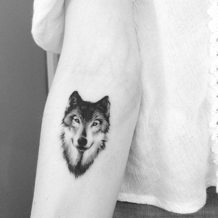 Realistic Wolf Portrait Tattoo