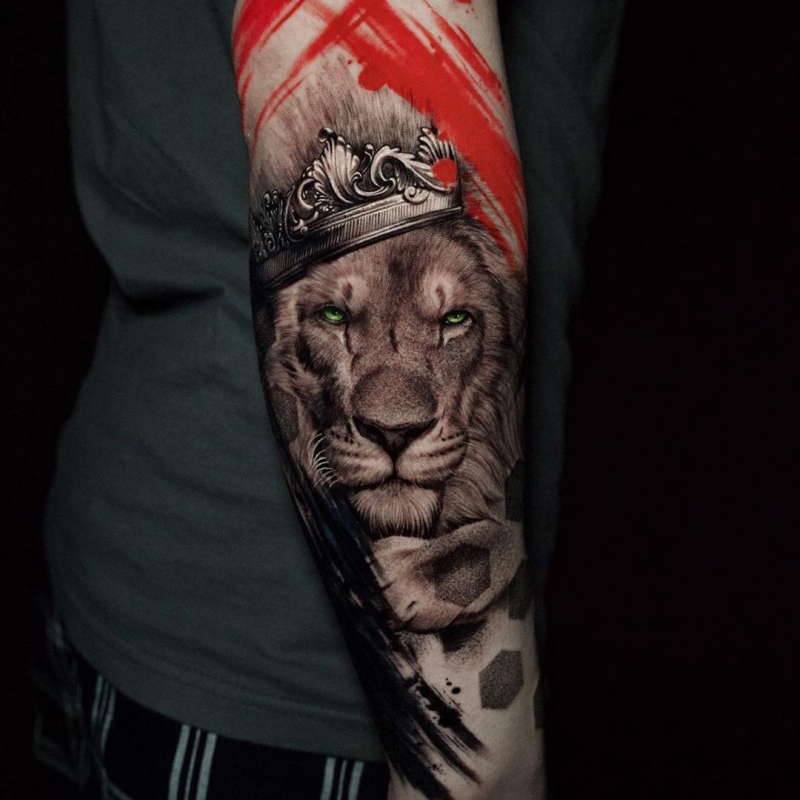 lion trash polka tattoo
