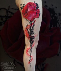 trash polka rose tattoo