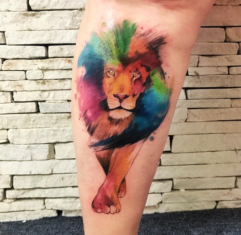 lion watercolor tattoo