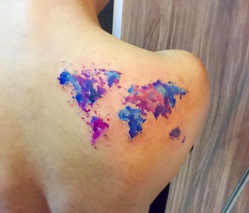 watercolor map tattoo 