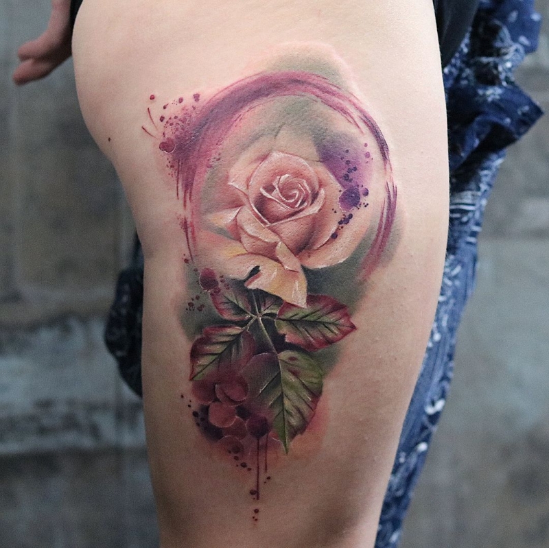 rose watercolor tattoo