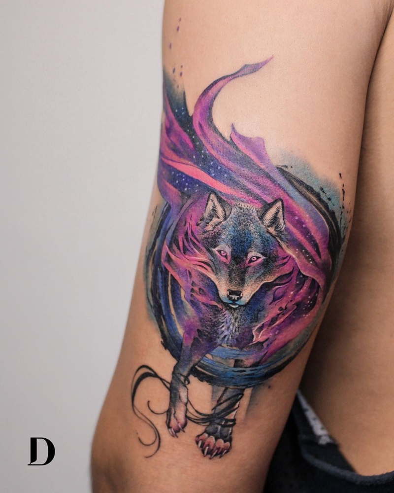 watercolor wolf tattoos