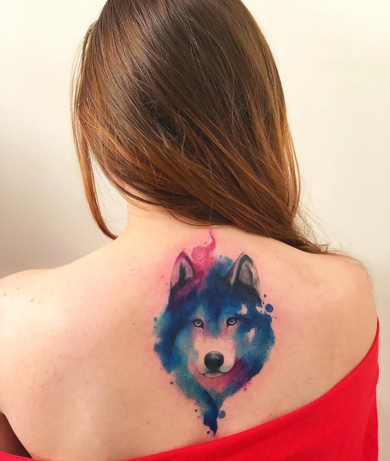 watercolor wolf tattoo