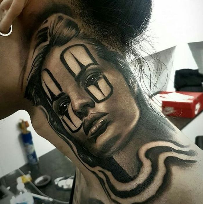 57 Sweet Black And Grey Neck Tattoos