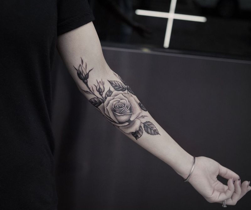 black & gray rose tattoo