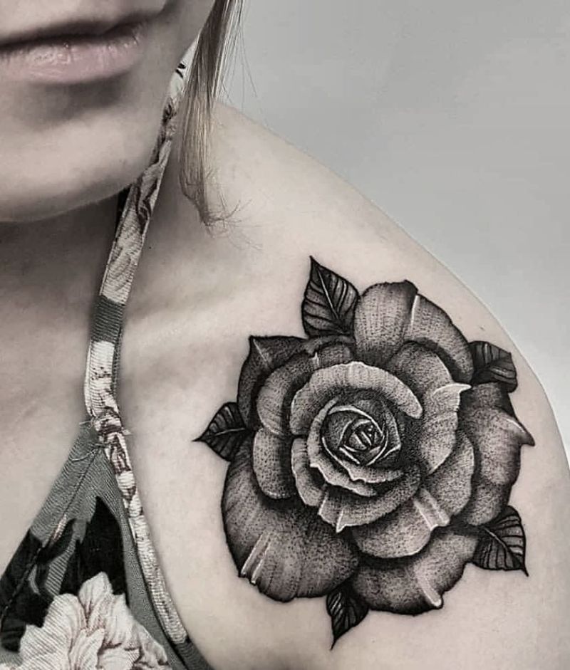 black & gray rose tattoo