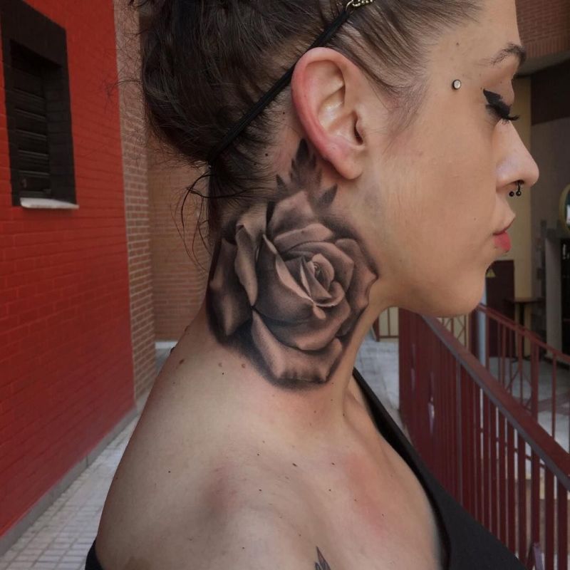 neck rose tattoo