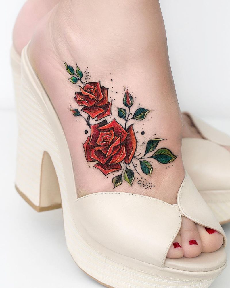 foot rose tattoo