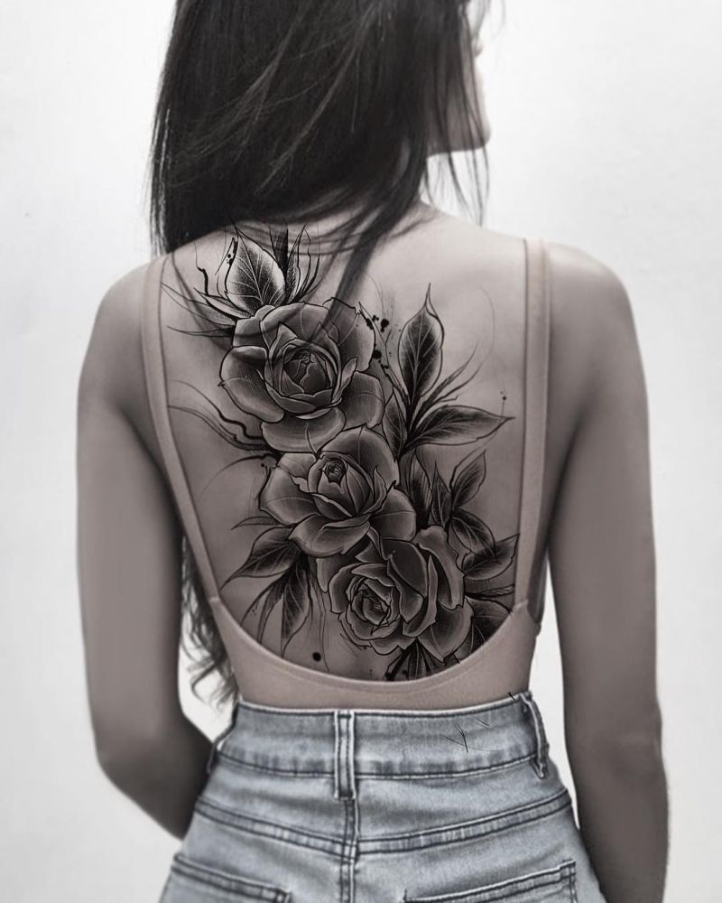 Tattoo uploaded by rcallejatattoo • Rad roses on upper back. Tattoo by  Ricky Williams. #RickyWilliams #blackandgrey #blackandgray #monochromatic # rose #roses #blossom #blossoms • Tattoodo