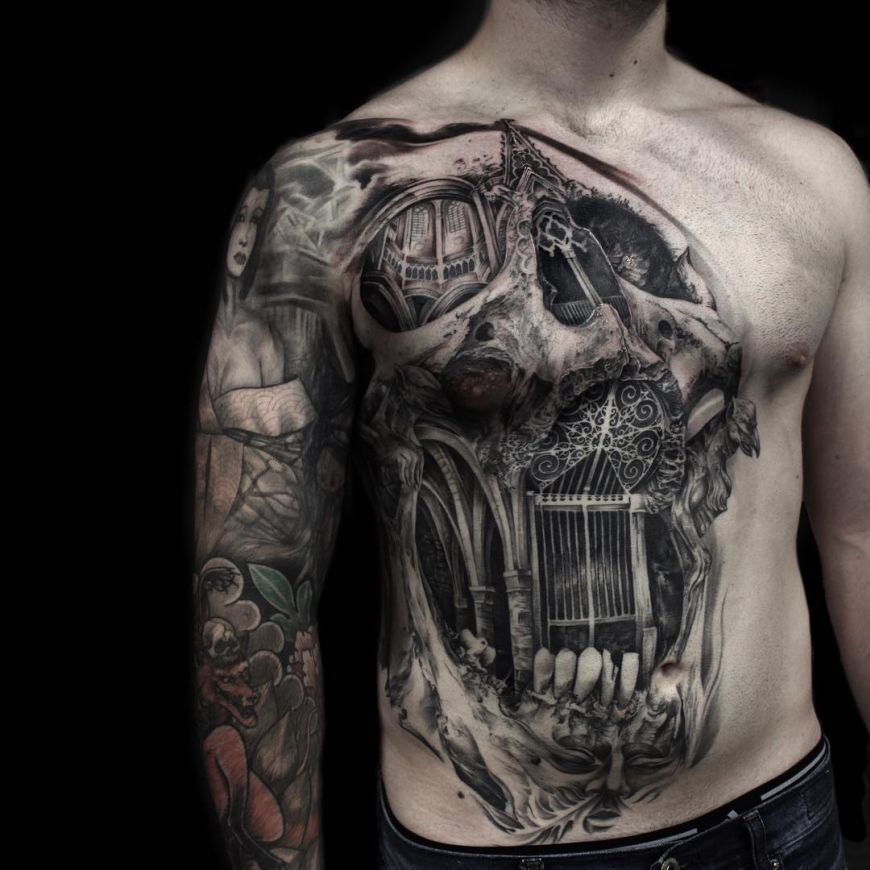 skull morph tattoo 