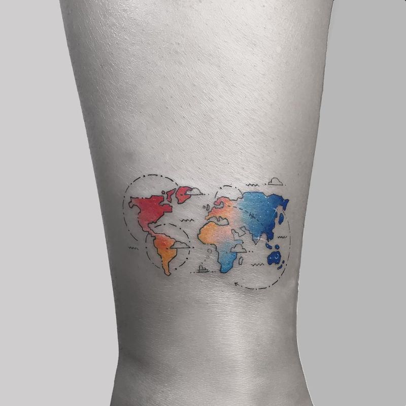 Watercolor World Map Tattoo