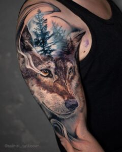 colored wolf tattoos