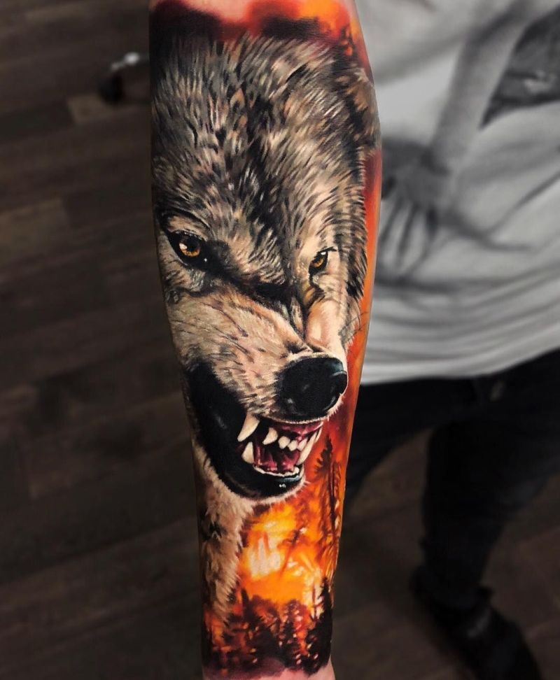 colored wolf tattoo