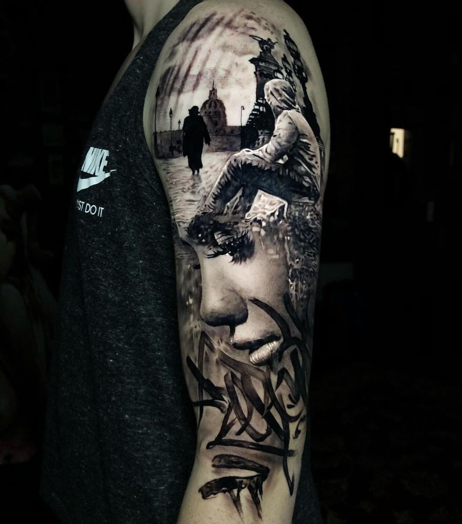 Beautiful Surrealist Double-Exposure Tattoos Mash Up People