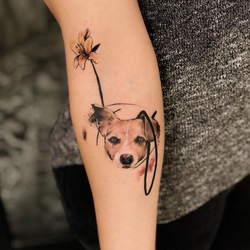 sketchy watercolor dog tattoo