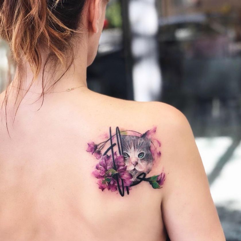 stylized watercolor tattoo by Tayfun Bezgin 