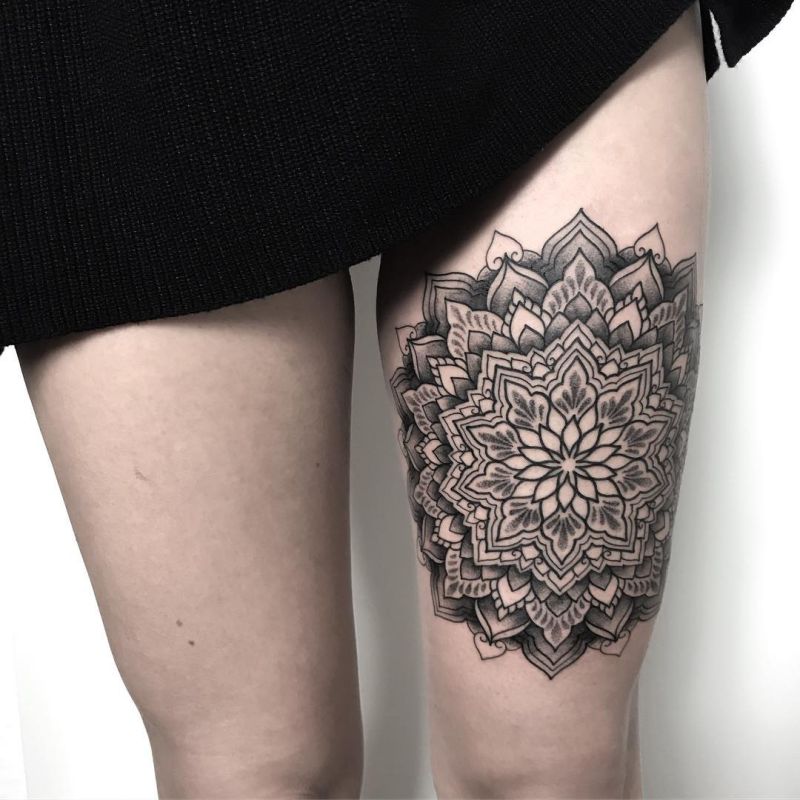 thigh mandala tattoo