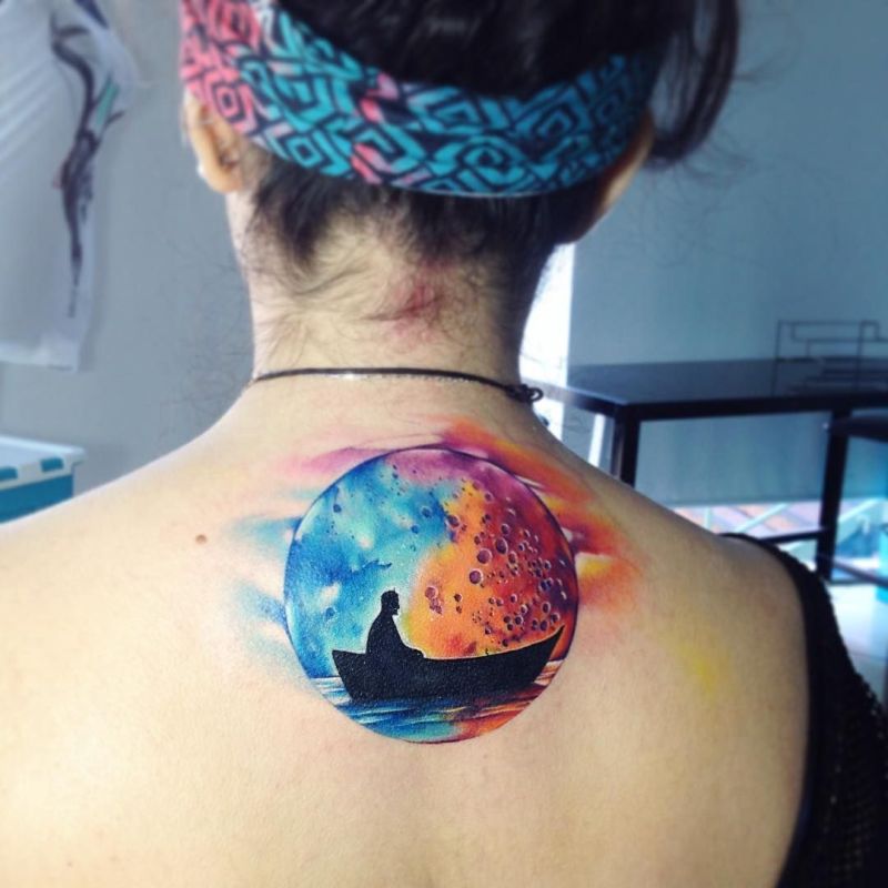 watercolor moon tattoo 