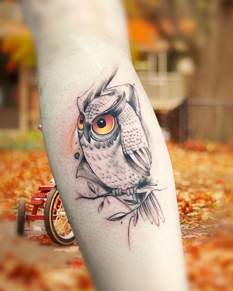 watercolor owl tattoo