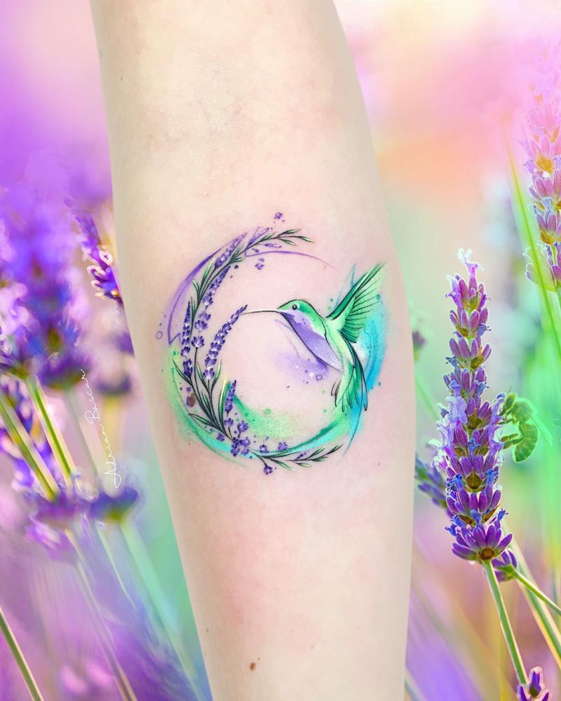 purple hummingbird tattoo