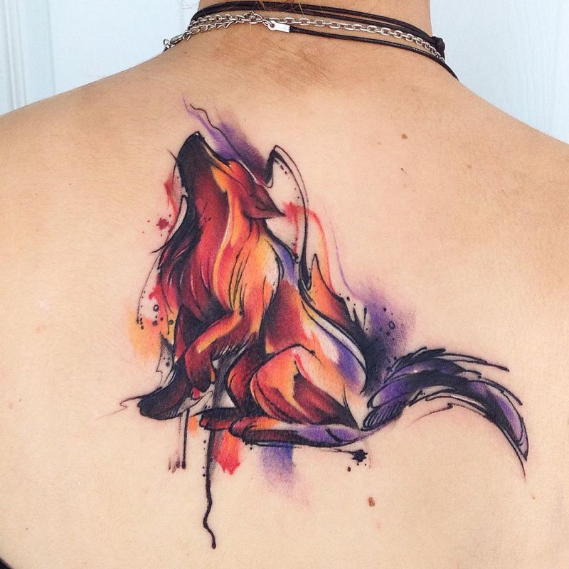 watercolor wolf tattoo 