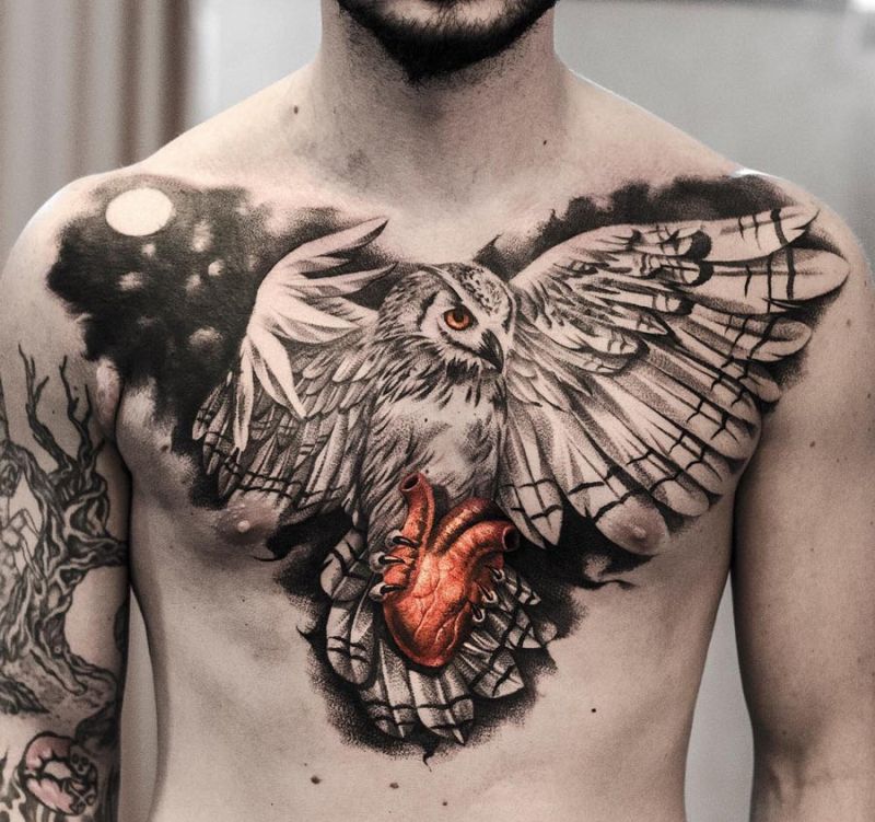 owl chest piece tattoos