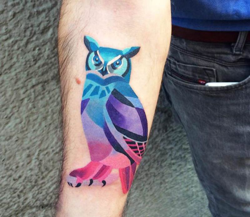 colorful cute owl tattoos