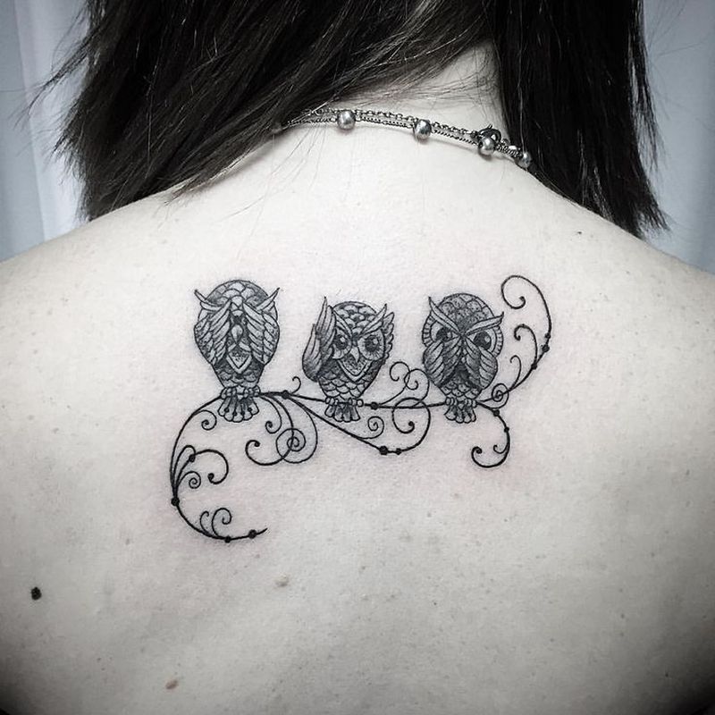 cute owl tattoo flash