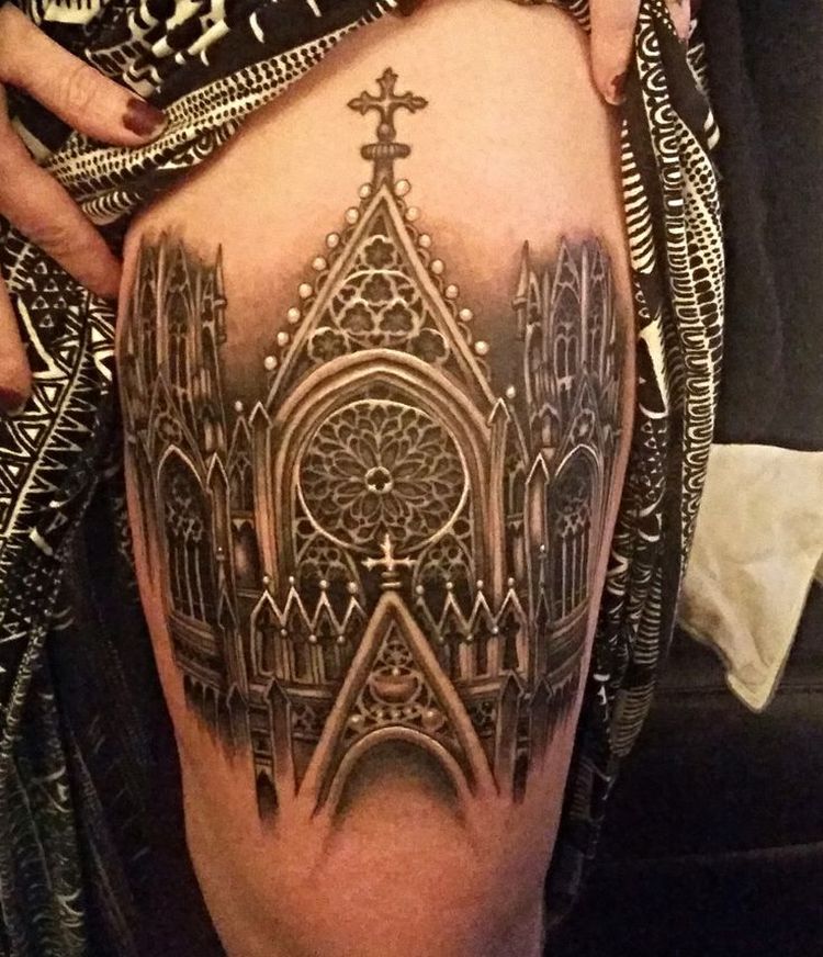 Eternal Tattoos Clawson  Gothic church tattoo on some feet    gothtattoo feettattoos  Facebook