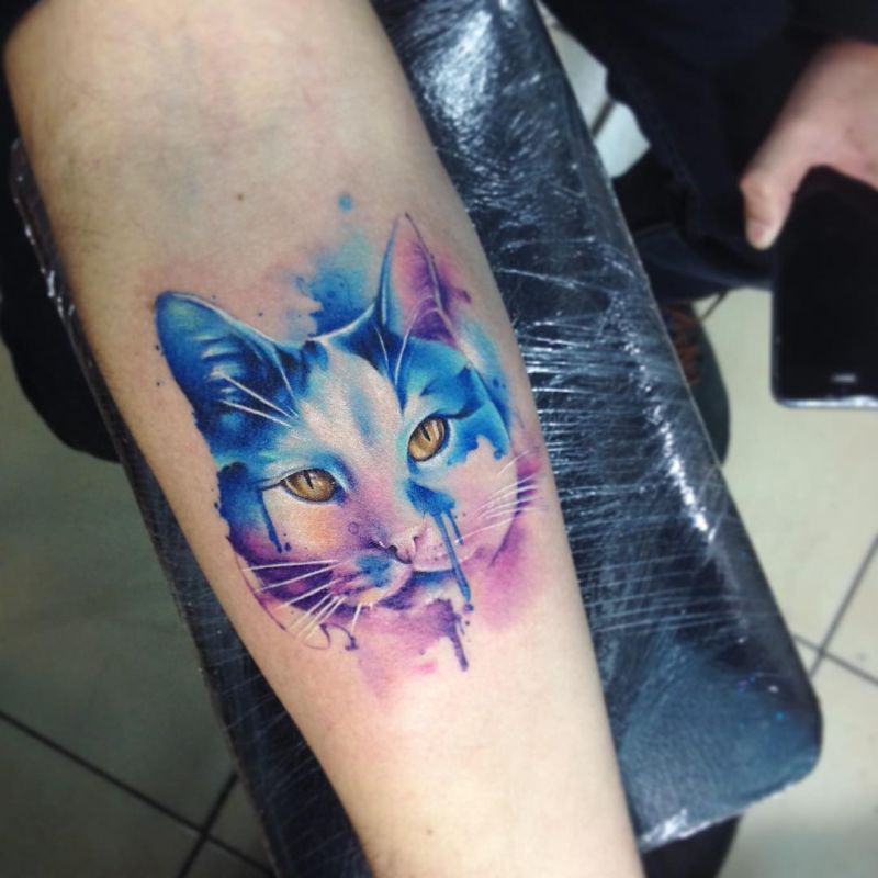 watercolor tattoo cat