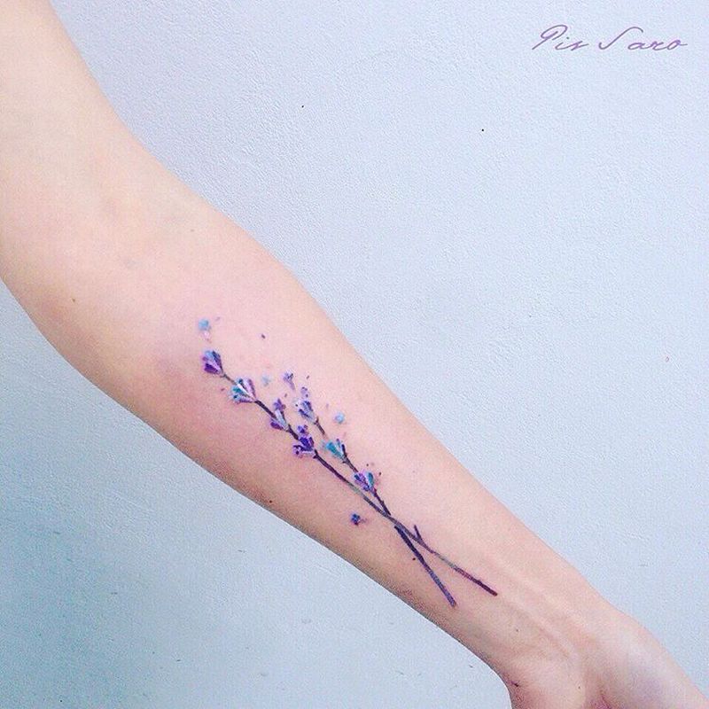 Butterfly Lavender Tattoo on Wrist