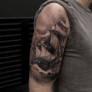 realistic ship tattoo