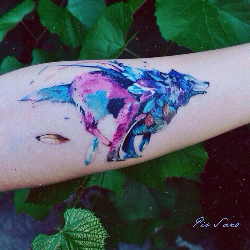 Watercolor Wolf tattoo women at theYoucom