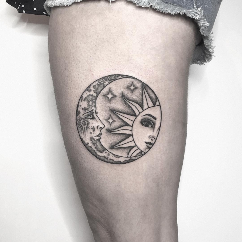 beautiful sun & moon tattoo