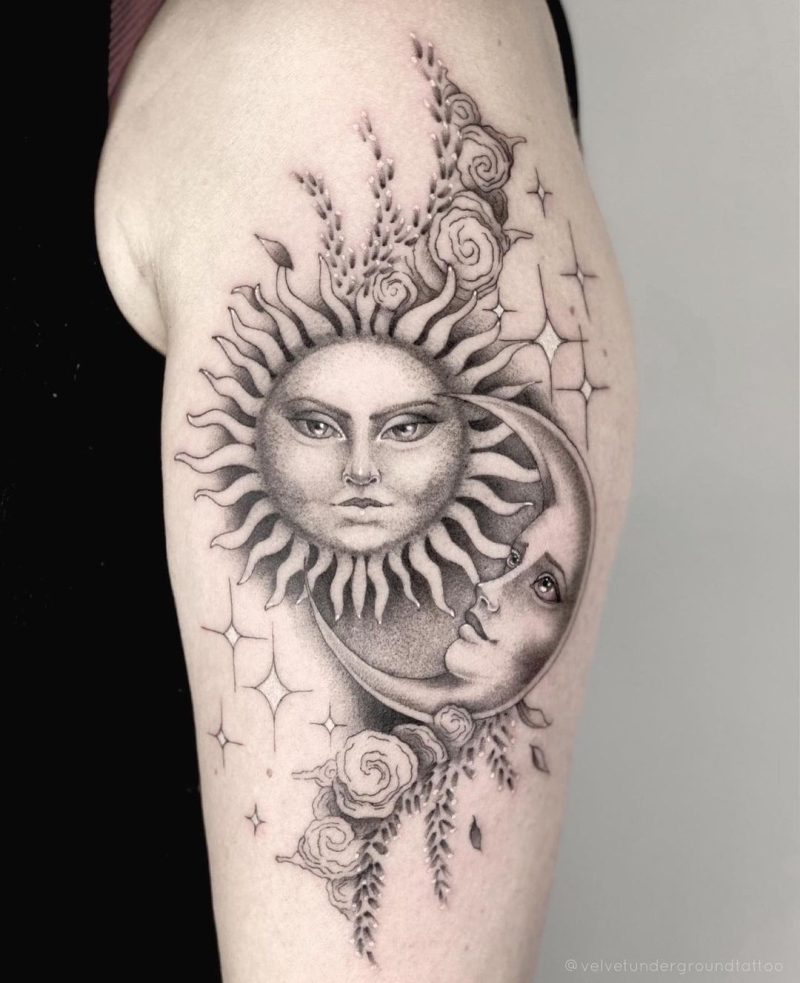 Small Moon Tattoo Design – Beaming Moon – Coyote Tattoo Designs