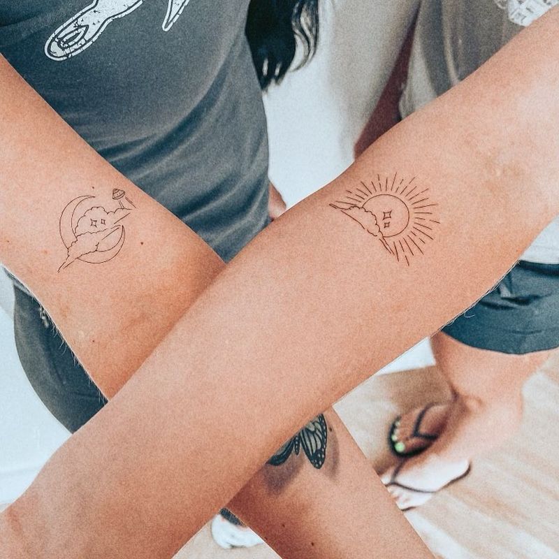 friendship sun & moon tattoo