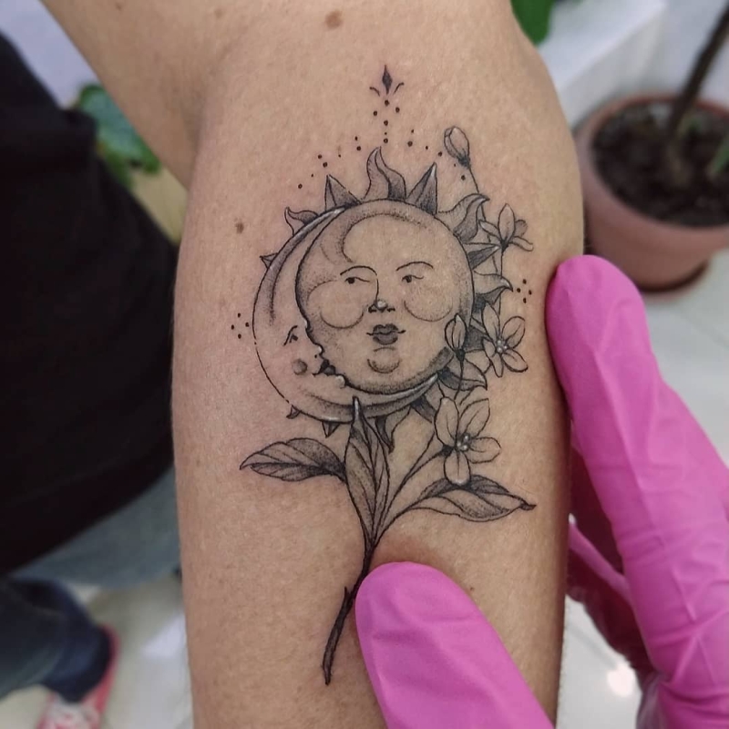 Aaryans Tattoos  Piercings Chandkheda  Awesome SunMoon Combination  Tattoo Design and Tattoo by Aaryan Tattooist Tattoo Style Lines  Dots  Best Creative Small Tattoos Aaryans Ahmedabad Gujarat India You Can  Contact