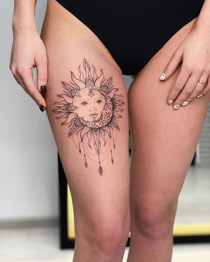 Jherelle Jay on X Sun kissing the moon    sun moon tattoo  mandala linework black ink finelines thightattoo feminine dotwork  girlswithtattoos blackwork tattoo httpstcoT0TyZykpNb  httpstco5p7coUo6mW  X