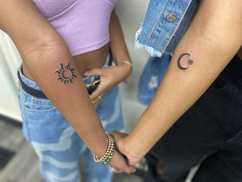 couple sun and moon tattoos