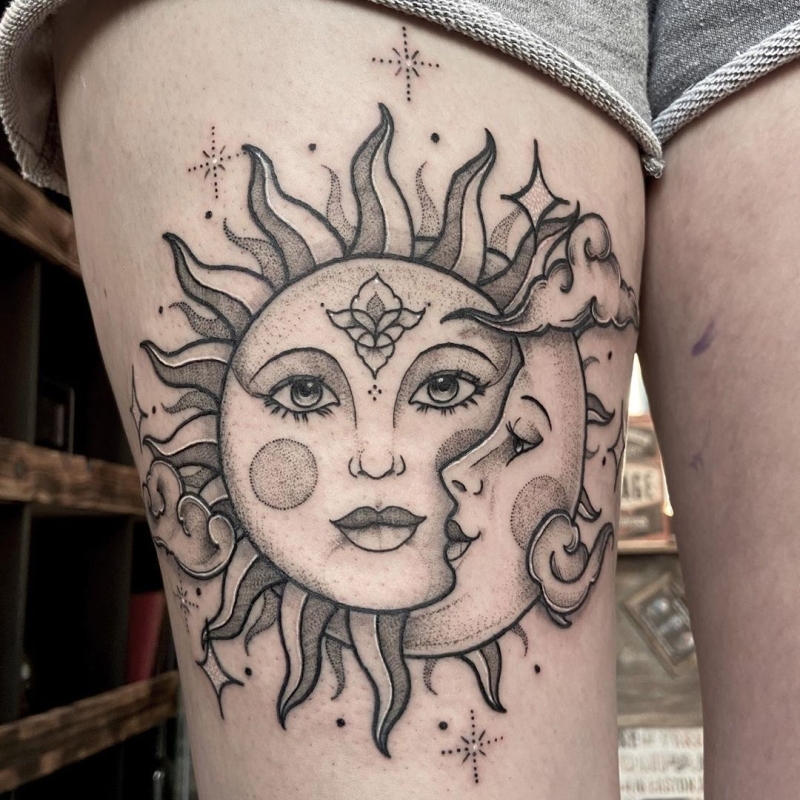 best sun and moon tattoo