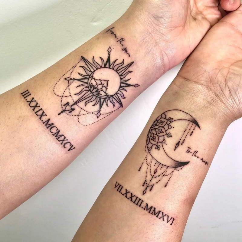 sun and moon couples tattoo