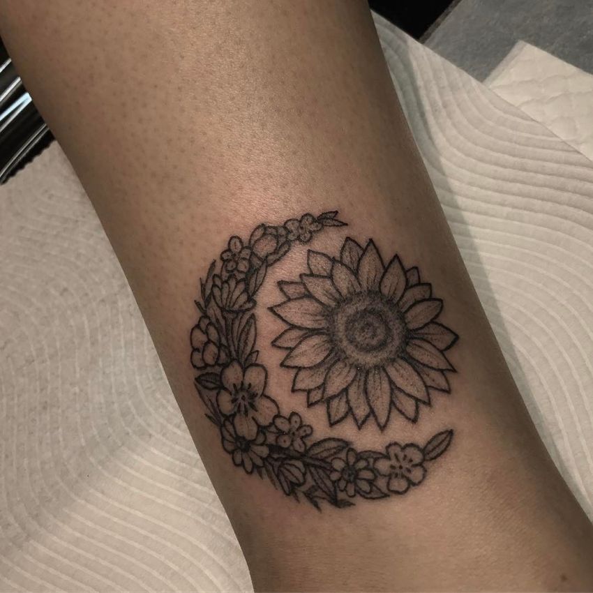 Floral sun and moon tattoo (20) - KickAss Things
