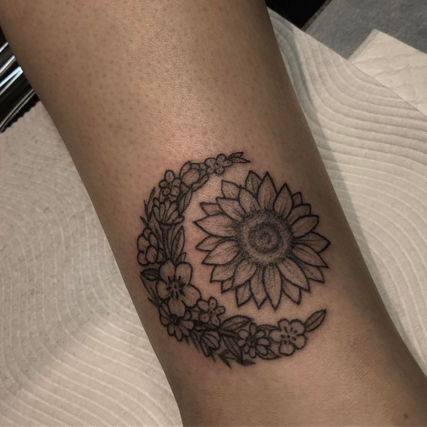 floral sun and moon tattoo (20) - KickAss Things