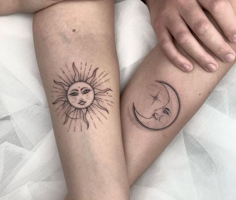 cool sun and moon tattoos for friends