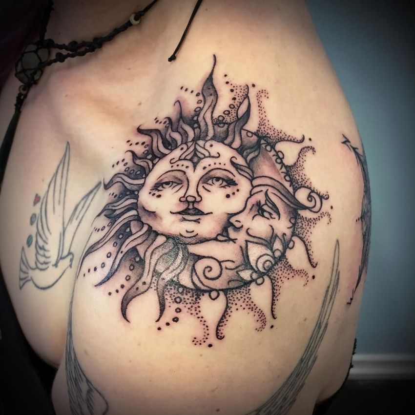 Shoulder Tribal Sun Tattoo by M Crow Tattoo
