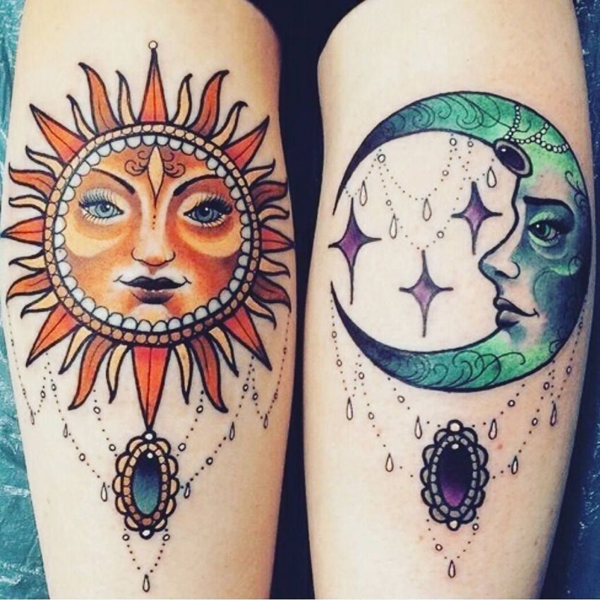 Sun And Moon Colorful Tattoo 30 Kickass Things