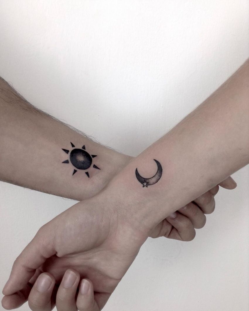 Sachin tattoos art gallery  Couple tattoo couple Sun moon tattoo On wrist  couplegoals couples coupletattoos sachintattooz davangere  Facebook