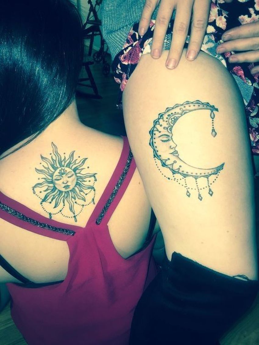 sun and moon sisters tattoo.