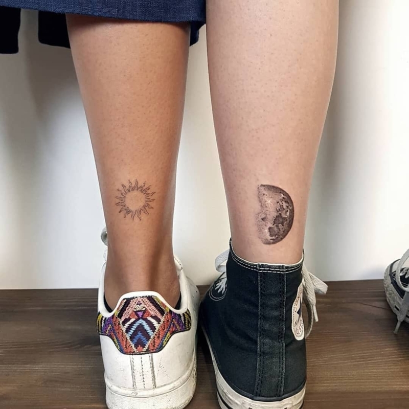 Minimalist Matching Sun And Moon Temporary Tattoo Set of 33  Small  Tattoos